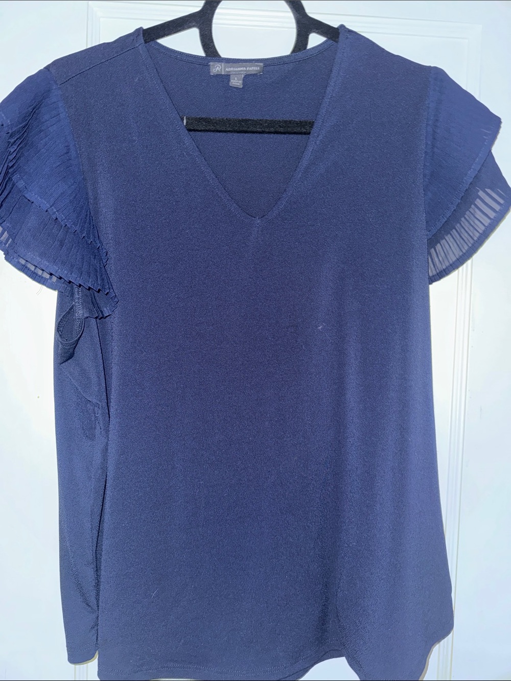 Adrianna Papel |  Navy V-Neck Flutter Sleeve Blouse